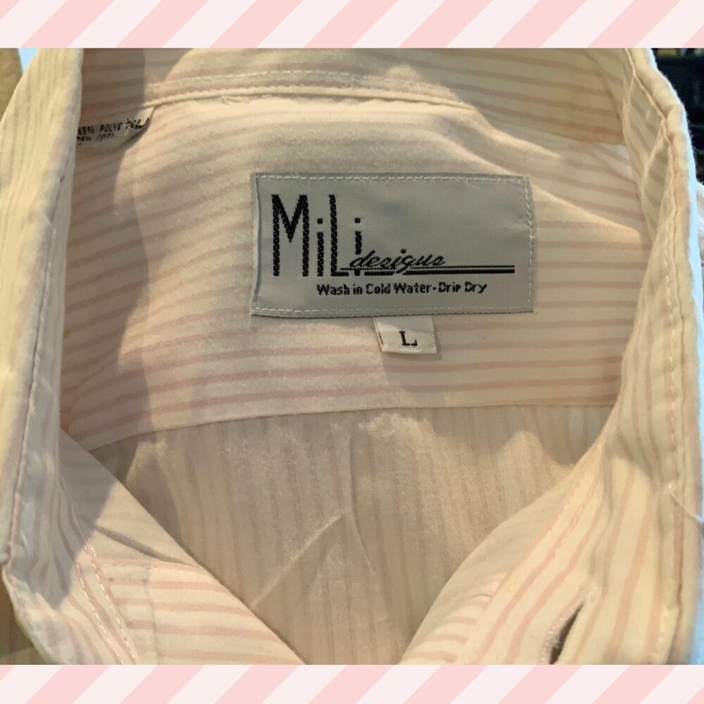 MILI Design _ Vintage Embroidered Dragonfly White w/ light pink stripes_Size: L - Picture 5 of 5